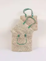 Pleated Leather Handle Basket – Sage Green