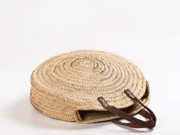 Round Straw Bag With Leather Handles