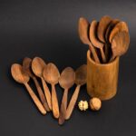 Set of 6 Walnut Wood Spoons – Handmade Kitchen Utensils | High-Quality Natural Noyer Wood (Approx. 20cm Each)