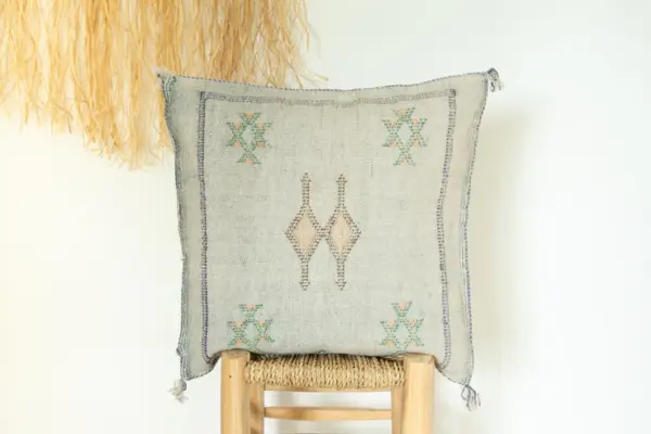 🌿 Moroccan Cactus Silk Pillow Cover – Handwoven Artisan Décor