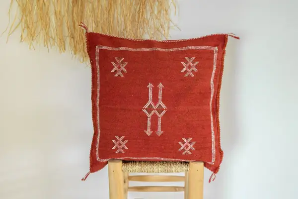 🌿 Moroccan Cactus Silk Pillow Cover – Handwoven Artisan Décor