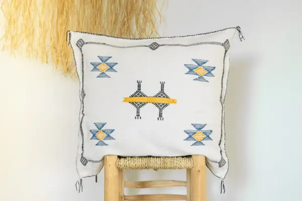🌿 Moroccan Cactus Silk Pillow Cover – Handwoven Artisan Décor