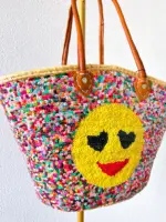 😊 Smiley Sequin Beach Bag – Handmade Moroccan Boho Tote (M Size) - Image 4