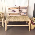 Handcrafted Moroccan Beldi Bench 80cm – Natural Wood & Doum Boho Seating