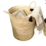 Large Handwoven Palm Leaf Storage Basket – Natural Home Organizer with Handles - Image 6