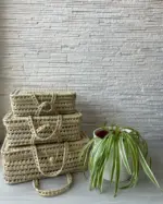 Handmade Palm Leaf Suitcase Set – Trio of Storage Baskets