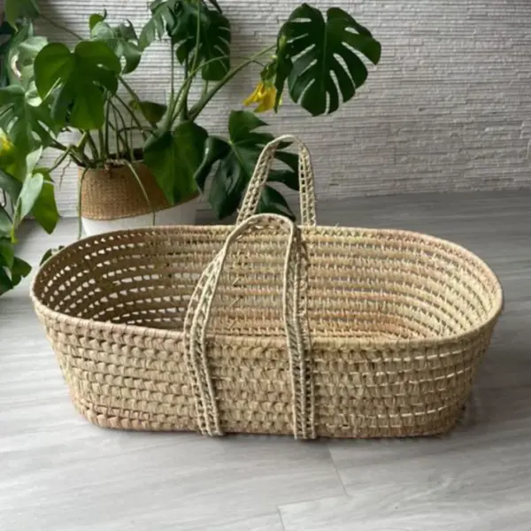 Handwoven Palm Leaf Baby Bassinet – Handmade Moses Basket