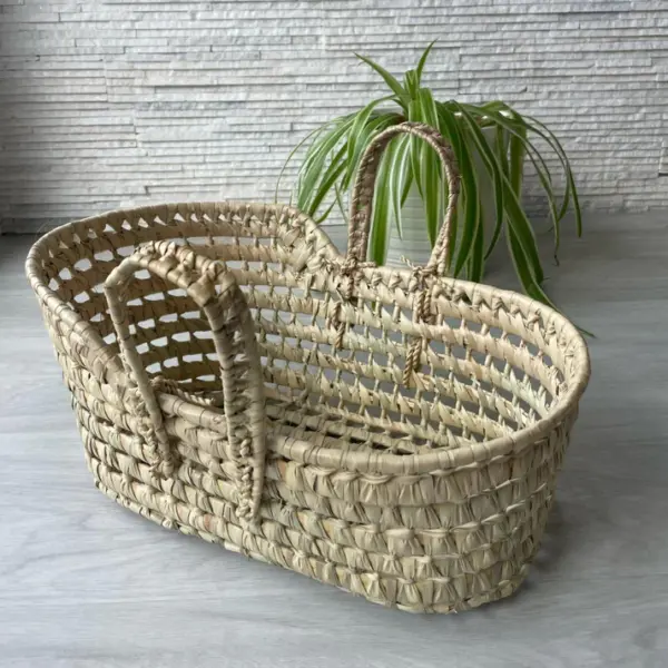 Handwoven Palm Leaf Doll Bassinet – Handmade Toy Bed
