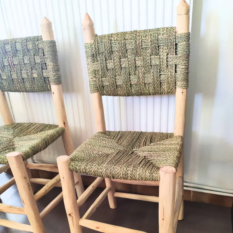 Handcrafted Moroccan Wooden & Doum Chair – Natural Boho Dining & Accent Chair