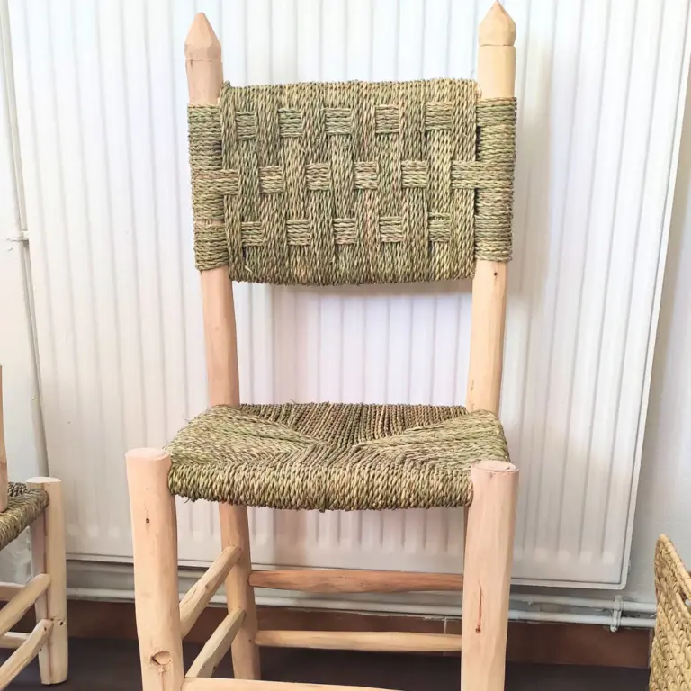 Handcrafted Moroccan Wooden & Doum Chair – Natural Boho Dining & Accent Chair
