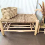 Moroccan Beldi Wooden Bench 80cm with Storage – Handwoven Doum & Natural Wood - Image 5