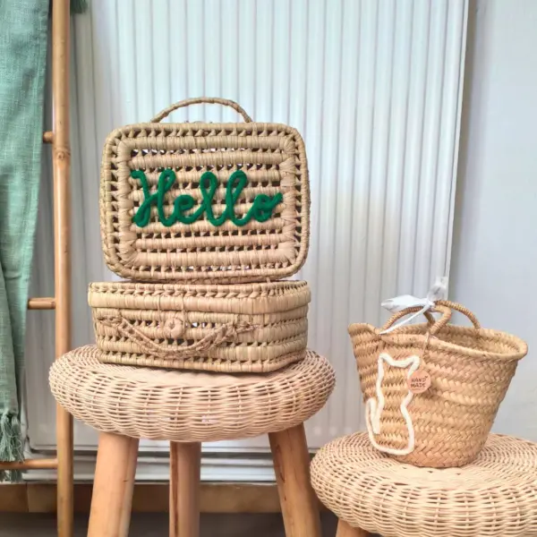 Personalized Handwoven Moroccan Storage Basket Case – Customizable Natural Valisette