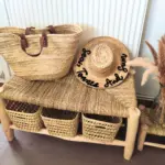 Moroccan Beldi Wooden Bench 80cm with Storage – Handwoven Doum & Natural Wood - Image 4