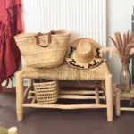 Moroccan Beldi Wooden Bench 80cm with Storage – Handwoven Doum & Natural Wood - Image 3
