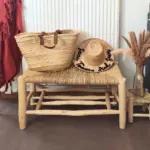 Moroccan Beldi Wooden Bench 80cm with Storage – Handwoven Doum & Natural Wood