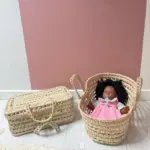 Handwoven Palm Leaf Doll Bassinet – Handmade Toy Bed - Image 3