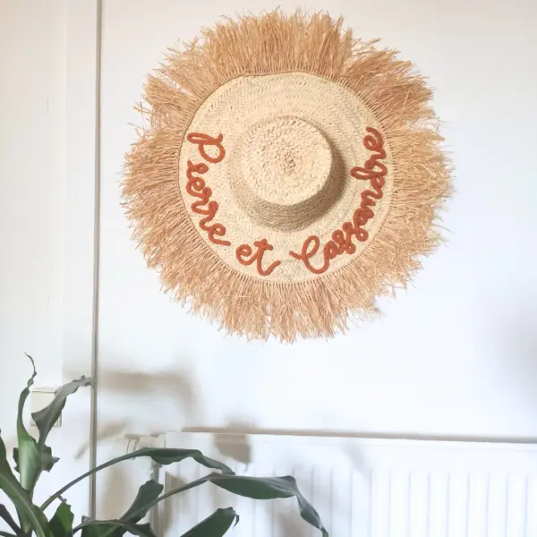 Personalized Boho Palm Leaf Fringe Hat – Custom Handwoven Wall Décor & Summer Accessory