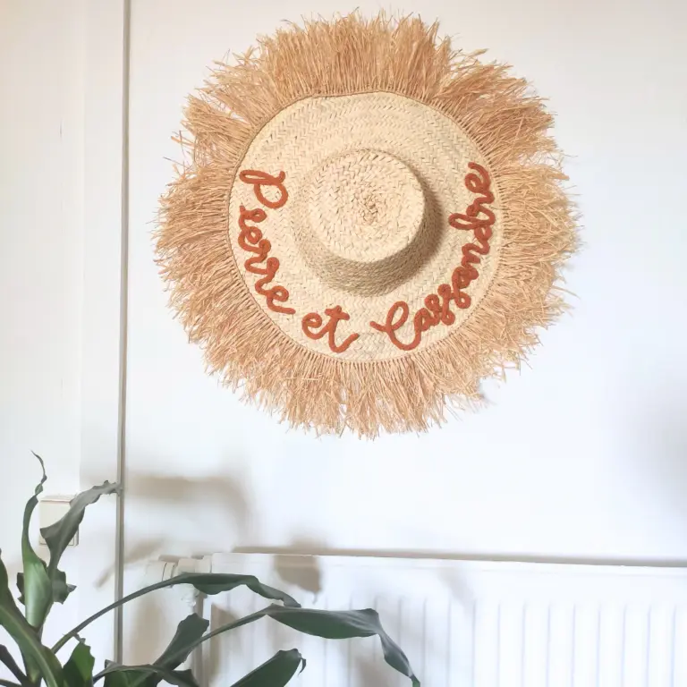 Personalized Boho Palm Leaf Fringe Hat – Custom Handwoven Wall Décor & Summer Accessory