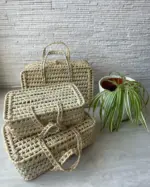 Handmade Palm Leaf Suitcase Set – Trio of Storage Baskets