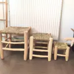 Moroccan Beldi Wooden & Doum Stool – Handwoven Natural Boho Home Décor