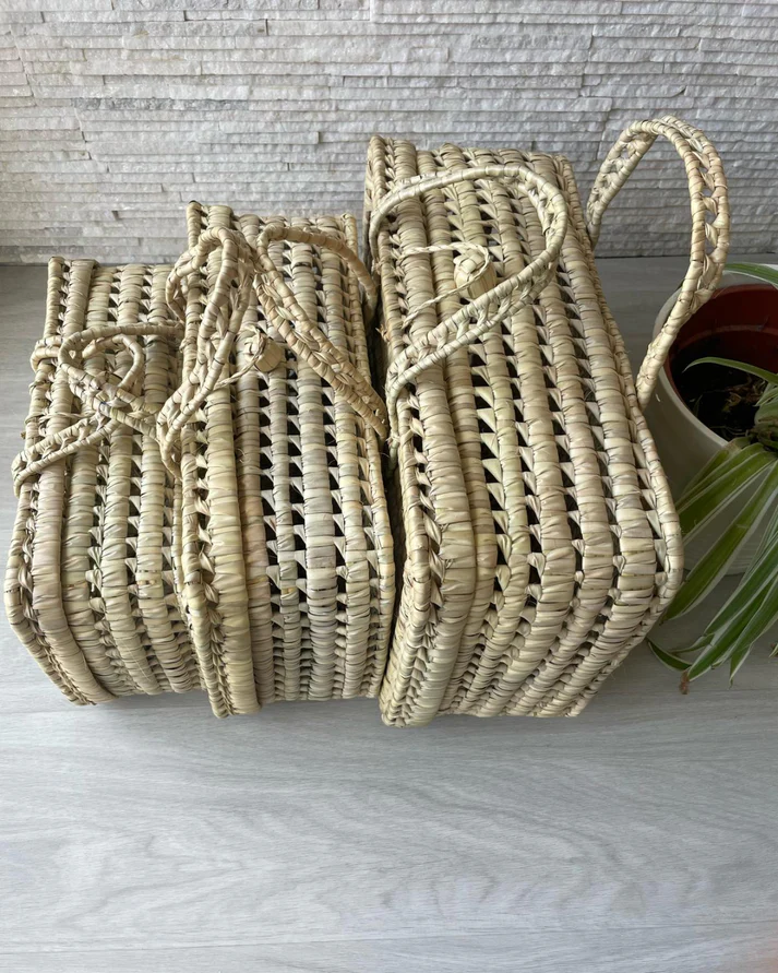 Handmade Palm Leaf Suitcase Set – Trio of Storage Baskets