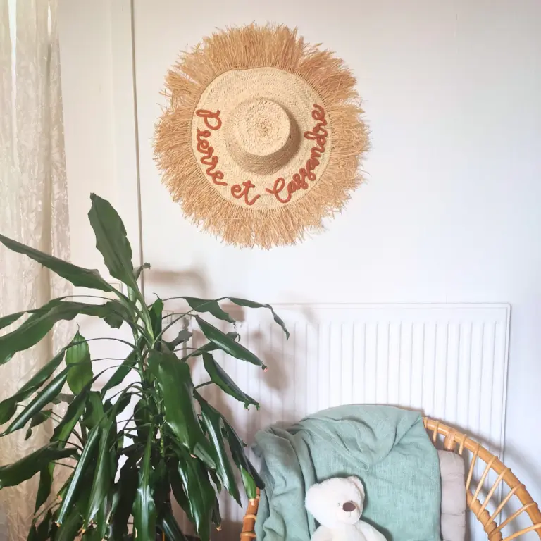 Personalized Boho Palm Leaf Fringe Hat – Custom Handwoven Wall Décor & Summer Accessory