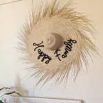 Personalized Boho Palm Leaf Fringe Wall Hat – Handwoven Natural Home Décor & Gift - Image 4