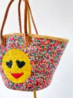 😊 Smiley Sequin Beach Bag – Handmade Moroccan Boho Tote (M Size) - Image 3