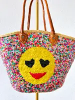 😊 Smiley Sequin Beach Bag – Handmade Moroccan Boho Tote (M Size) - Image 5
