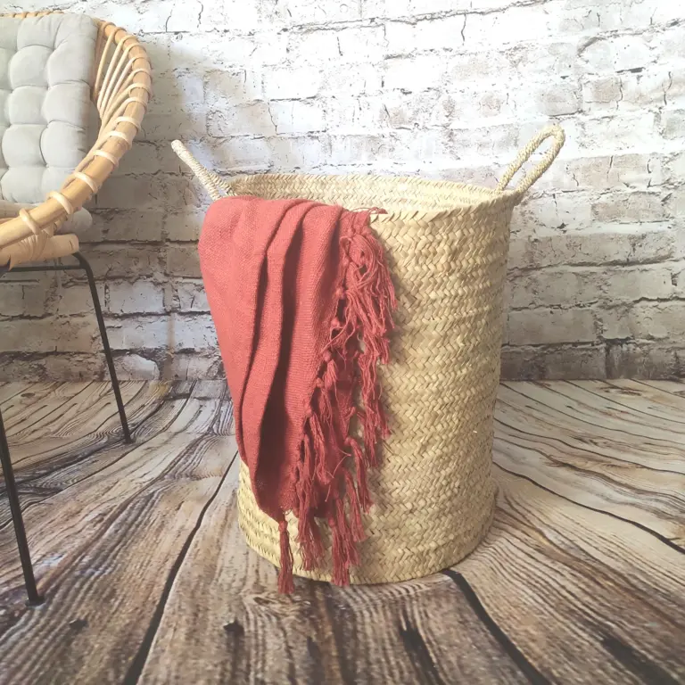 Large Handwoven Palm Leaf Storage Basket – Natural Home Organizer with Handles