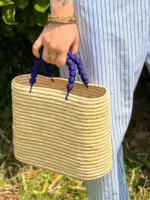 Handmade Raffia Bag – Boho Chic Summer Basket with Round Handles, Available in Orange, Green & Blue