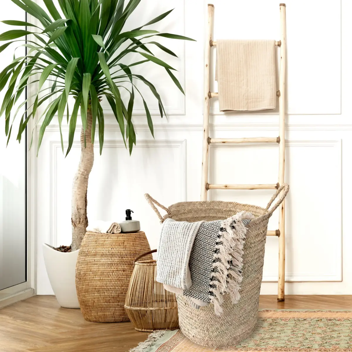 Large Handwoven Palm Leaf Storage Basket – Natural Home Organizer with Handles - Image 7
