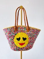 😊 Smiley Sequin Beach Bag – Handmade Moroccan Boho Tote (M Size)