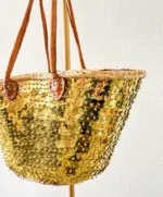 ✨ Golden Bullet Sequin Beach Bag – Handmade Moroccan Boho Tote (M Size) - Image 3