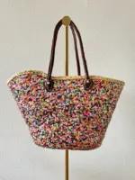 ✨ Purple Multicolor Sequin Boho Beach Bag – Handmade Moroccan Tote (Big Size)