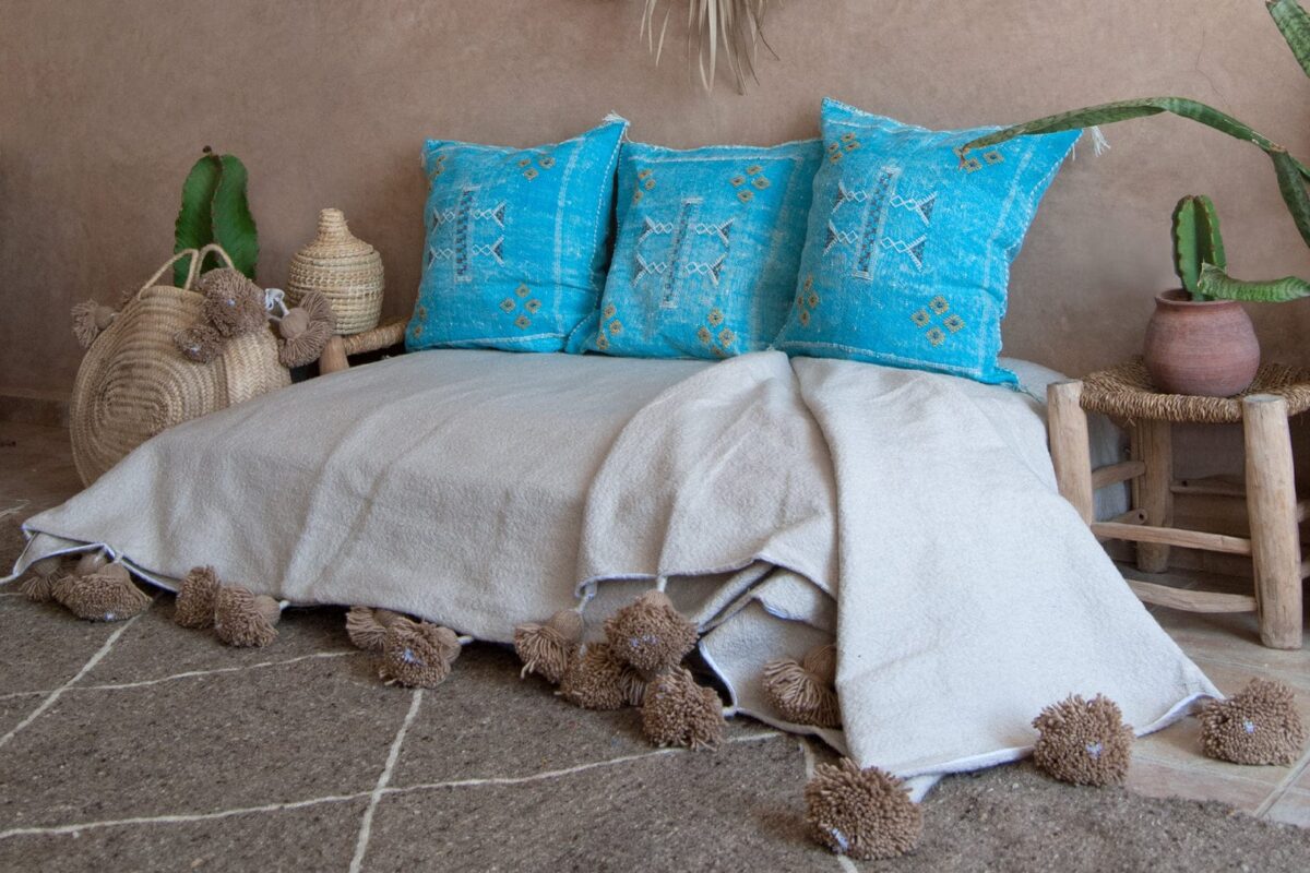 Handmade Cactus Silk Cushion Cover | Moroccan Sabra Pillow | Vintage Bohemian Berber Decor
