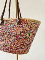 ✨ Purple Multicolor Sequin Boho Beach Bag – Handmade Moroccan Tote (Big Size) - Image 4