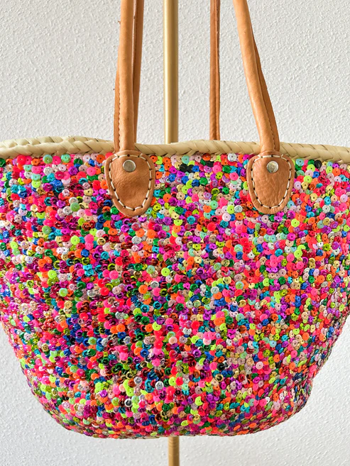 🌸 Boho Sequin Beach Bag – Handmade in Marrakech