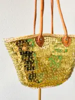 ✨ Golden Bullet Sequin Beach Bag – Handmade Moroccan Boho Tote (M Size) - Image 4