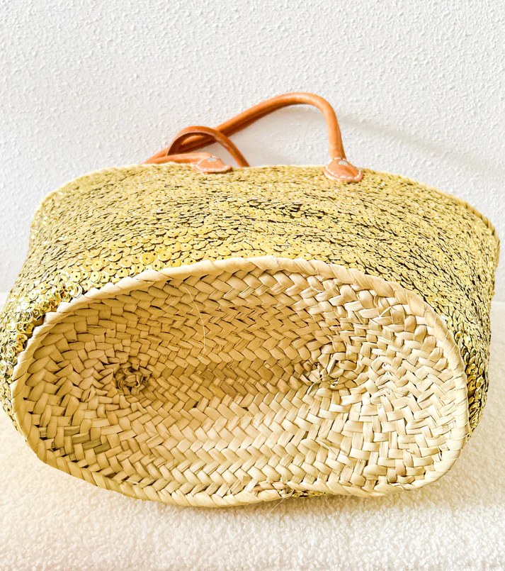 ✨ XL Gold Sequin Beach Bag – Handmade Moroccan Boho Tote