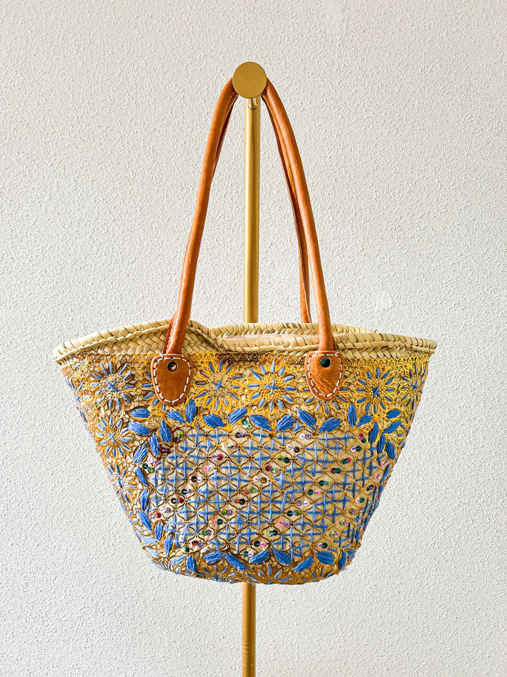 💜 Purple Embroidered Beach Bag – Handmade Moroccan Boho Tote (M Size)