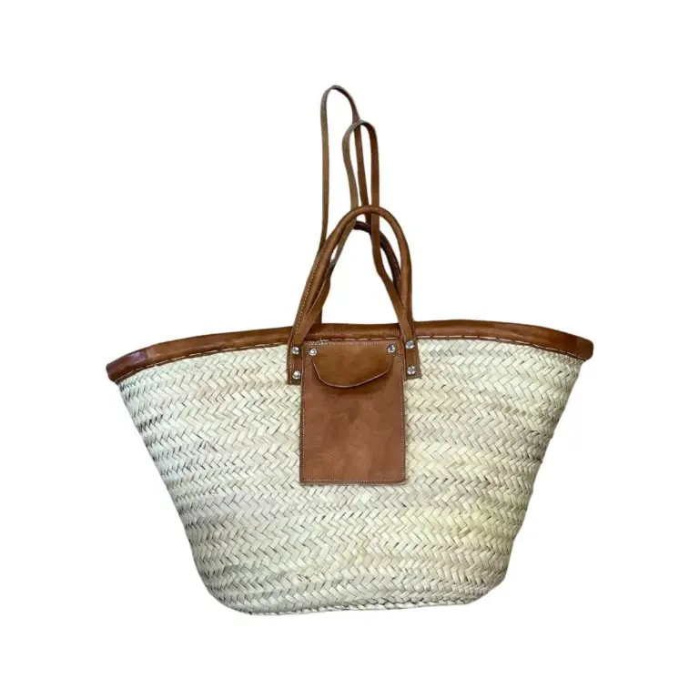 Handwoven Straw Tote Bag with Handmade Leather Pouch