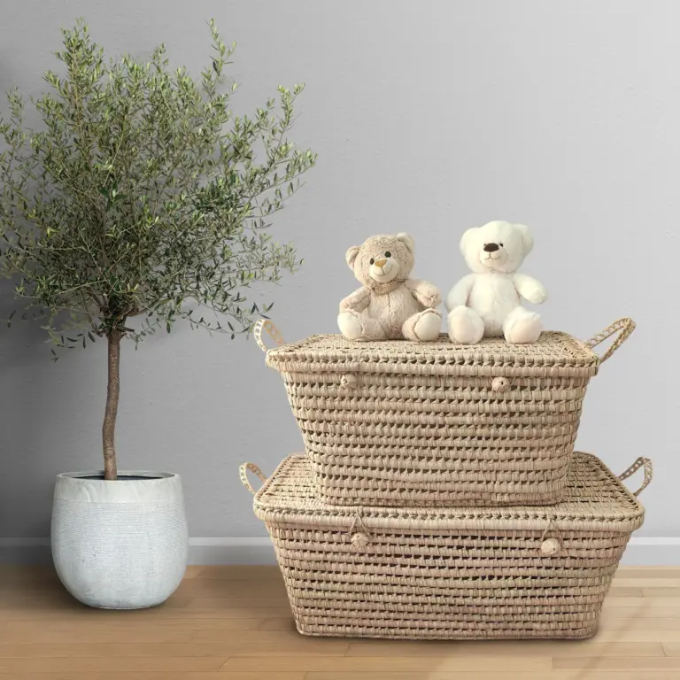 Handwoven Palm Leaf Storage Chest – 50 cm | Natural & Timeless Boho Basket with Handles