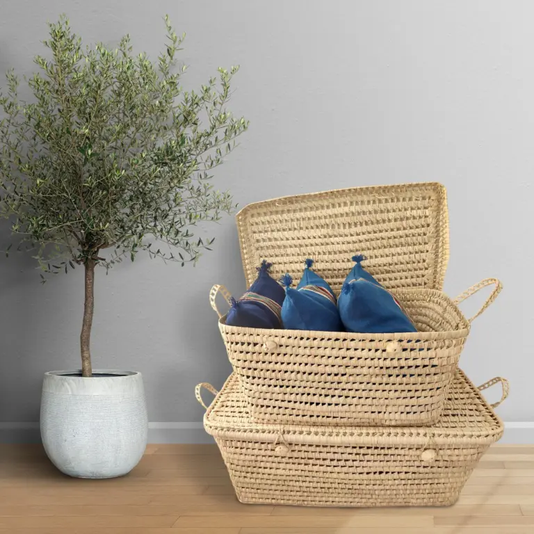Handwoven Palm Leaf Storage Chest – 50 cm | Natural & Timeless Boho Basket with Handles