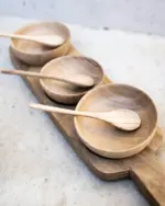 Walnut Wood Tapas Board with 3 Bowls – Handmade Moroccan Serving Set