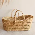 Handwoven Palm Leaf Doll Bassinet – Natural Toy Carrycot with Handles