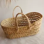 Handwoven Palm Leaf Doll Bassinet – Natural Toy Carrycot with Handles - Image 3