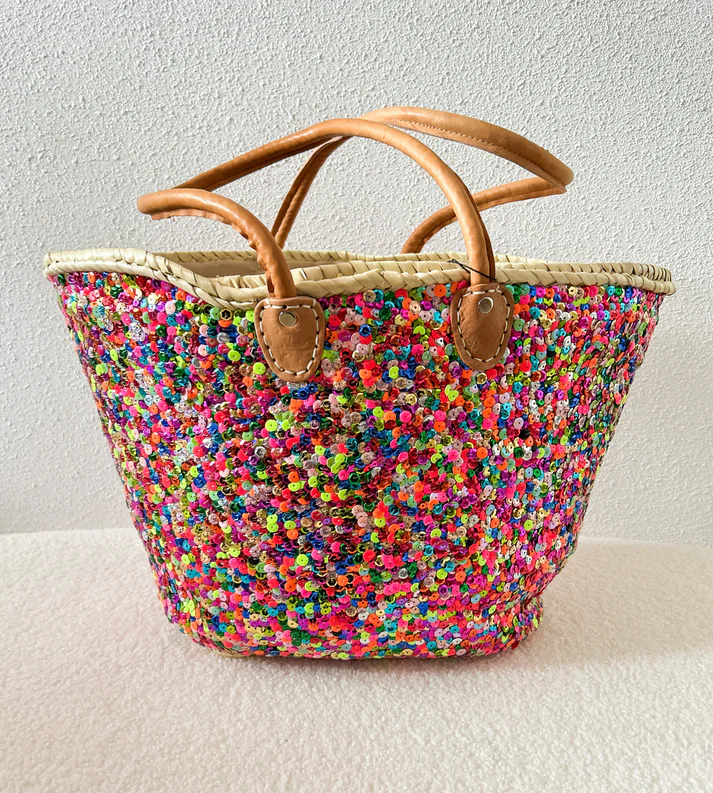 🌸 Boho Sequin Beach Bag – Handmade in Marrakech