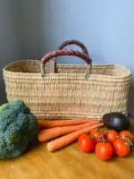 🌿 Gardener’s Baskets – Handmade Straw Tote with Leather Handles - Image 4