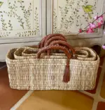🌿 Gardener’s Baskets – Handmade Straw Tote with Leather Handles - Image 3